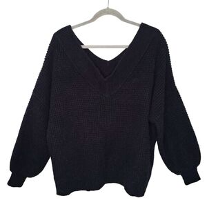 Zenana Black Puff Sleeved Off Shoulder Pullover Sweater Plus Size 1X